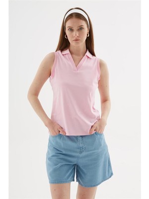 Fashion Friends 25Y0516K1 Kadın Polo V Yaka Kolsuz T-Shirt