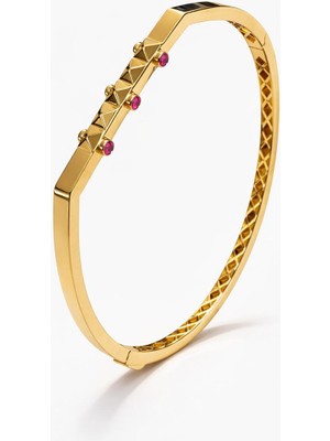 Aydın Kuyumculuk 14 Ayar Altın,kenar Taşlı Pramitli Kelepçe Bileklik AGBLK662