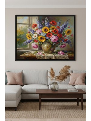 Safir Design Sanatsal Pencere Önü Çiçek Aranjman Çerçeveli Tablo
