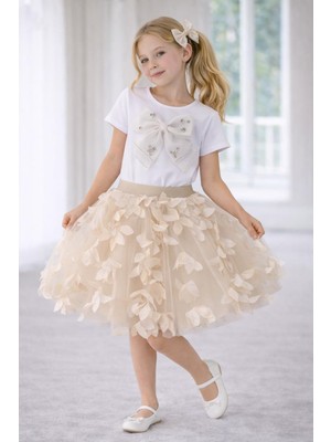 Dıgıl Kids Kız Çocuk Kurdele Desenli T-Shirt Etek Takım