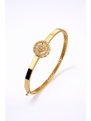 Aydın Kuyumculuk 14 Ayar Altın,baget Taşlı Kelepçe Bileklik AGBLK664