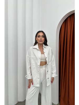 Lacarino 7618 Kadın Taşlı Jean Gömlek