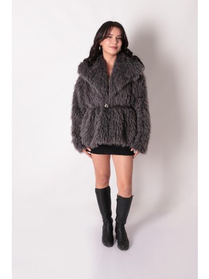 İkoll Ikoll 1005399 Kadın Geniş Yakalı Kürk Ceket