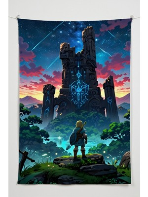 Charmbi Gamer Duvar Örtüsü -  Çok Renkli Anime Temalı Kumaş Oda Dekoru Tapestry