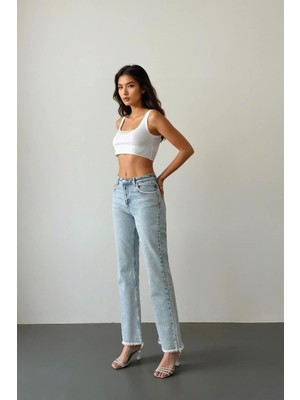 Lacarino 7598-2 Mini Flarecep Taşlı Kadın Jean Pantolon