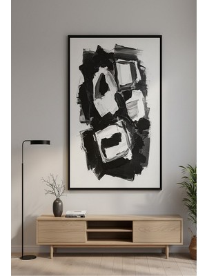 Safir Design Modern Sanat Soyut Siyah Beyaz Çerçeveli Tablo