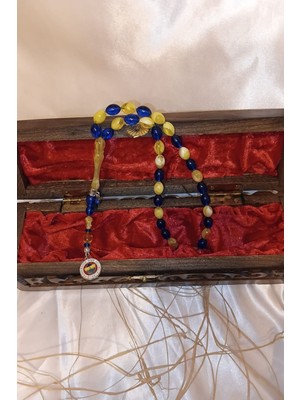 Rahan Kehribar Fenerbahçe Tespih Beyrut Toz Kehribar Tesbih Ahşap Işlemeli Kutu Fb  Taraftar Sarı Lacivert