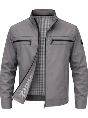 Sivaist Gri Erkek Pamuk Polyester Karışımlı Çift Göğüs Fermuarlı Su ve Rüzgar Geçirmez Mevsimlik&yazlık Mont