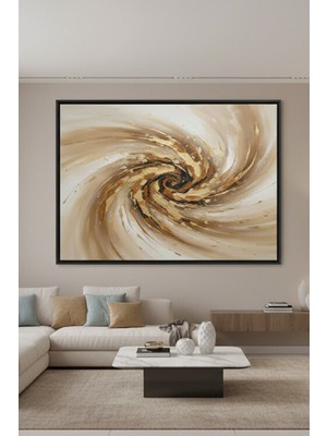 Safir Design Altın Işıltılı Girdap Soyut Çerçeveli Tablo Lüks Görünümlü Çerçeveli Tablo