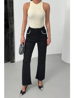 Lacarino 7598-2 Mini Flarecep Taşlı Kadın Jean Pantolon