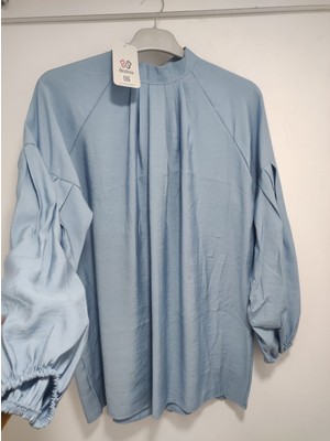 Sofun Yakası Arkadan Bağlamalı Balon Kol Salaş Tunik Gömlek