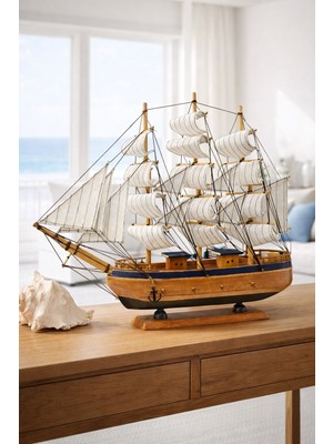 Biton Toptan 40X40 cm El Yapımı Ahşap Yelkenli Gemi Maketi – Prestijli Ofis & Ev Dekoru,  Premium Hediye 532-B