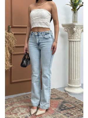 Lacarino 8022 Bootcutflare Kemer Tokalıı Kadın Jean Pantolon