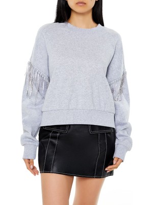 F21 Parlak Taşlı Püsküllü Sweatshirt