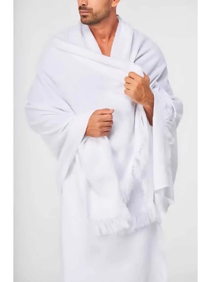 luxurianthome Lüks Erkek Hac Umre Ihram Takımı 110X210 cm - 1400GR Yumuşak Beyaz Pamuk (Iç Göstermez&çantalı)
