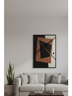 Safir Design Modern Geometrik Formlu Çerçeveli Tablo Kiremit ve Siyahın Uyumu Çerçeveli Tablo