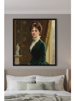 Safir Design Klasik Dönem Yeşil Elbiseli Aristokrat Kadın Portresi Çerçeveli Tablo