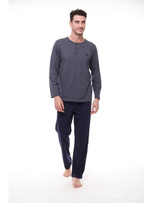 Pijadore 1404 Erkek Büyük Beden Uzun Kollu Düğmeli Pijama Takım
