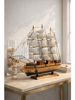 Biton Toptan 40X40 cm El Yapımı Ahşap Yelkenli Gemi Maketi – Prestijli Ofis & Ev Dekoru, Vıp Premium Hediye 532-C