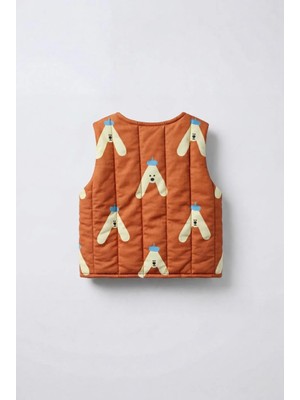 Magu Unisex Çocuk Pamuklu Köpek Desenli Kapitone Yelek