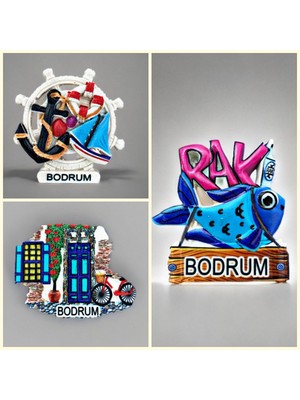 Mundy Bodrum Temalı Kabartmalı Polyester 3 Lü  Magnet Seti Buzdolabı Süsü (KOD:1092)