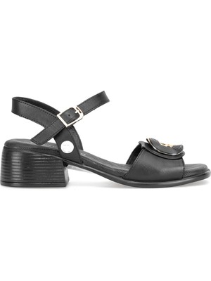 Mammamia D26YS-2795 Kadın Hakiki Deri Topuklu Sandalet Siyah