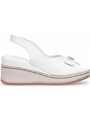 Mammamia D26YS-5295 Kadın Hakiki Deri Dolgu Topuk Sandalet Beyaz