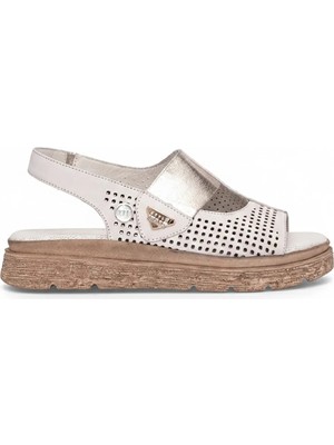 Mammamia D26YS-5185 Kadın Hakiki Deri Düz Sandalet Krem