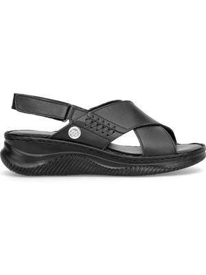 Mammamia D26YS-5320 Kadın Hakiki Deri Dolgu Topuk Sandalet Siyah