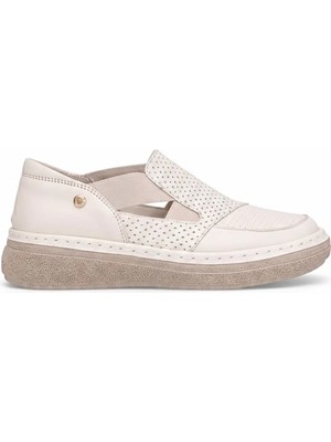 Mammamia D26YA-3945 Kadın Hakiki Deri Casual Ayakkabı Krem