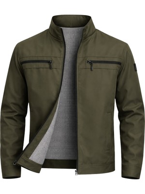 Sivaist Yeşil Erkek Pamuk Polyester Karışımlı Çift Göğüs Fermuarlı Su ve Rüzgar Geçirmez Mevsimlik&yazlık Mont