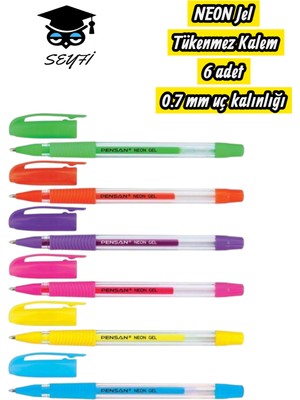Pensan Neon Gel Tükenmez Kalem Seti 6 Renk Türk Malı
