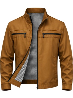 Sivaist Kahverengi Erkek Pamuk Polyester Karışımlı Çift Göğüs Fermuarlı Su ve Rüzgar Geçirmez Mevsimlik&yazlık Mont