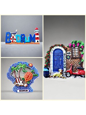 Mundy Bodrum Temalı Kabartmalı Polyester 3 Lü  Magnet Seti Buzdolabı Süsü (KOD:1093)
