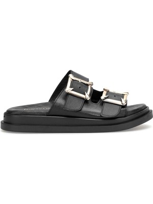 Mammamia D26YT-1780 Kadın Hakiki Deri Düz Terlik Siyah