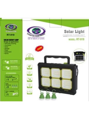 Zemira Everton RT-919 Şarjlı 300W Solar Panelli Projektör (3 Adet Ampül) (Led Gösterge)