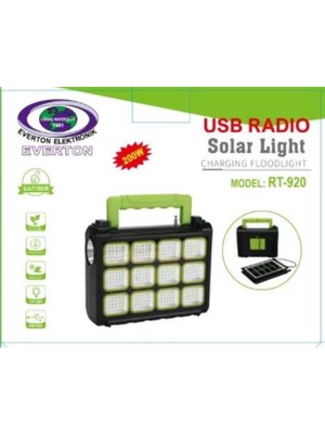 Stylmenplus Everton RT-920 Şarjlı 200W Solar Panelli Projektör (Radyolu)