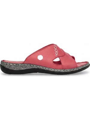 Mammamia D26YT-1355 Kadın Hakiki Deri Düz Terlik Kırmızı