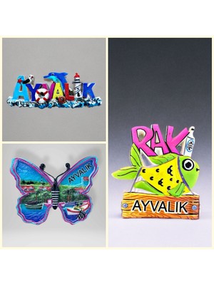 Mundy Ayvalıktemalı Kabartmalı Polyester 3 Lü  Magnet Seti Buzdolabı Süsü (KOD:1094)