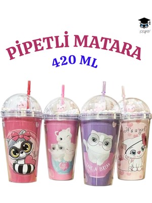 1 Adet Desenli Plastik Pipetli Bardak 420ML Karma Renk Yollanmaktadır