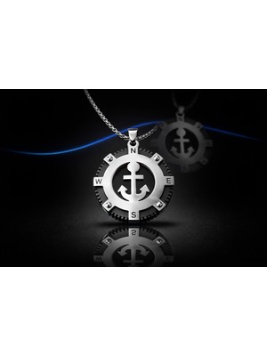 Titanyum Paslanmaz Çelik Pusula Tasarım Denizci Tarz Maskülen Erkek Çapa Kolye