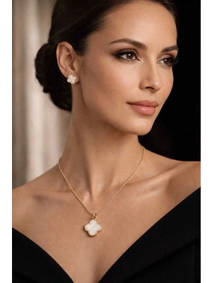 Banum Luxury Şık Çelik Yonca Beyaz Set