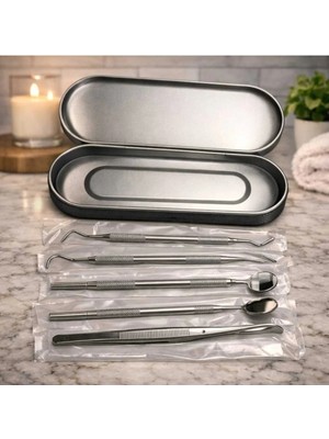 Banum Luxury Lux 6 Parça Metal Kutulu Ağız Bakımı Diş Bakım Seti. Ağız Hijyen Takımı