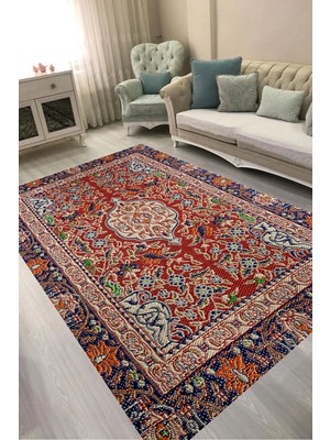 Alanur Home Alanur Kaymaz Yıkanabilir Dijital Baskılı Salon Halısı  Trend Otantik E6003 Renkli