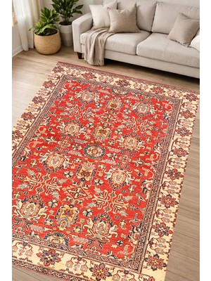 Alanur Home Alanur Kaymaz Yıkanabilir Dijital Baskılı Salon Halısı Yıldız Deri Otantik E6005 Renkli