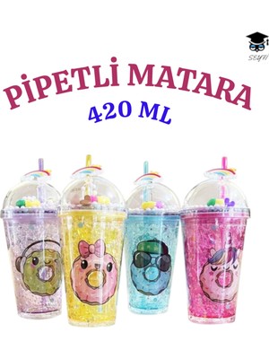 1 Adet Desenli Plastik Pipetli Bardak 420 ml Karma Renk Yollanmaktadır