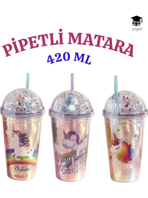 1 Adet Desenli Plastik Pipetli Bardak 420ML Karma Renk Yollanmaktadır