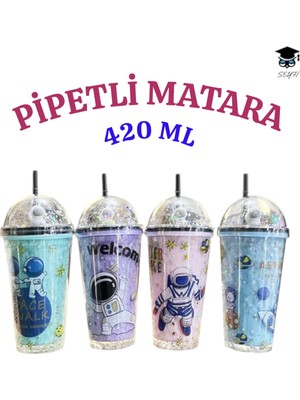 1 Adet Desenli Plastik Pipetli Bardak 420ML Karma Renk Yollanmaktadır