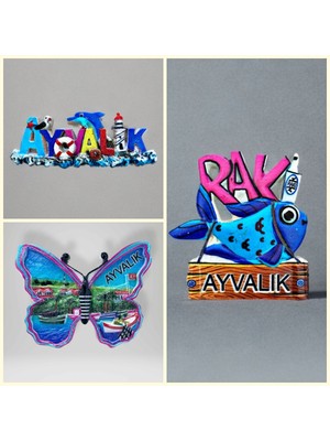 Mundy Ayvalıktemalı Kabartmalı Polyester 3 Lü  Magnet Seti Buzdolabı Süsü (KOD:1095)