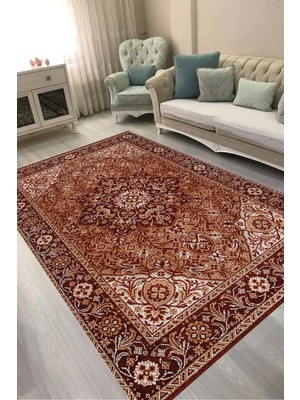 Alanur Home Alanur Kaymaz Yıkanabilir Dijital Baskılı Salon Halısı  Trend Otantik E6001 Renkli